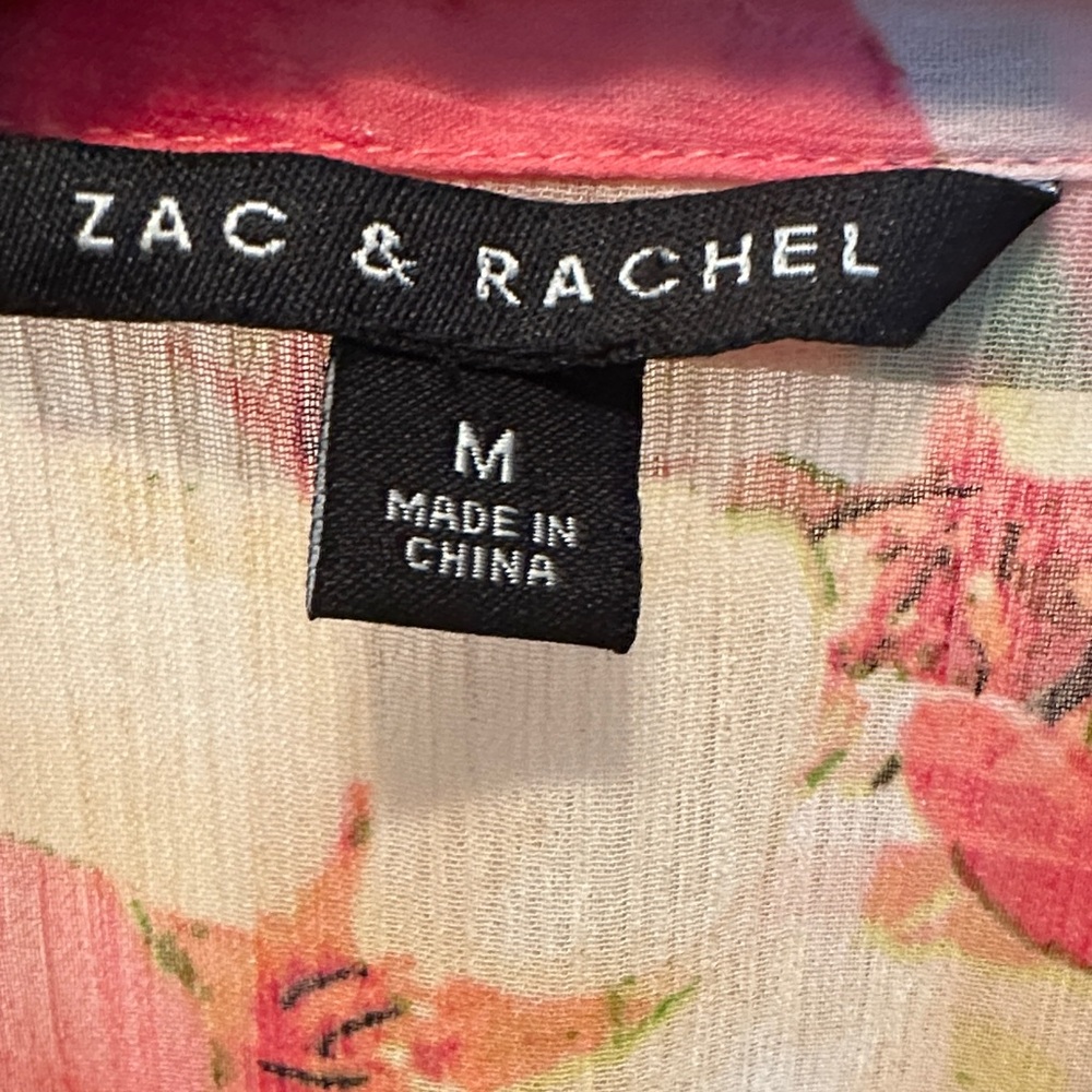 Zac & Rachel Floral Button-Up Blouse - Pink and Green Tropical Floral Size M - Picture 2 of 6